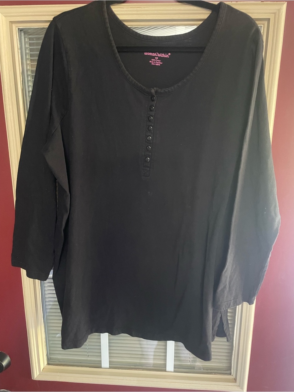 Woman Within Black Scoop Neck Henley Long Sleeve Tee